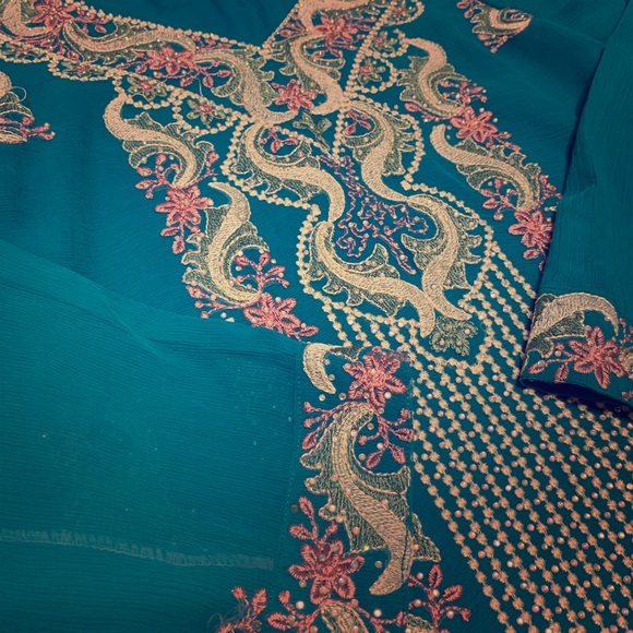 Beautiful Embroidered Teal and Pink Kurta - Picture 1 of 8
